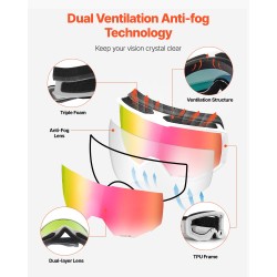 Laskettelulasit sylinterilinssillä pinkki linssi kolmikerroksisella pehmusteella huurteenestolla