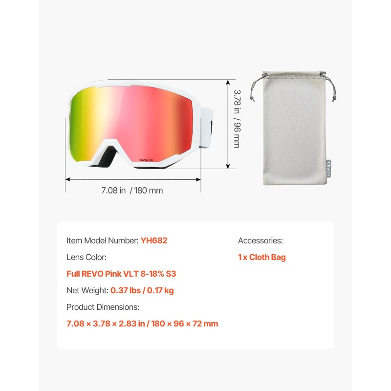 Laskettelulasit sylinterilinssillä pinkki linssi kolmikerroksisella pehmusteella huurteenestolla