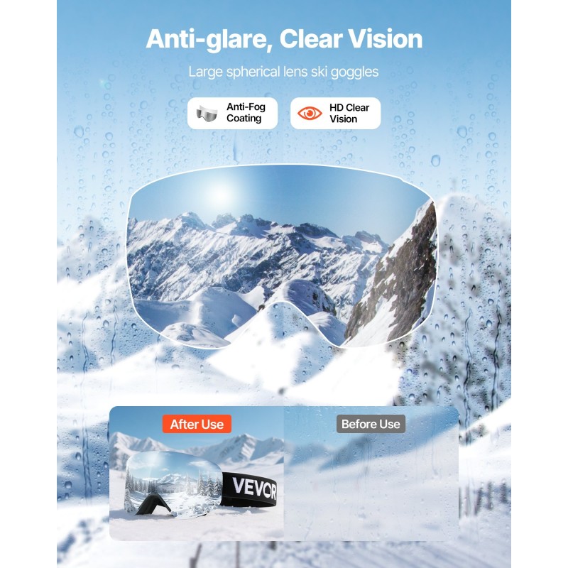 Kehyksettömät laskettelulasit sylinterimäisellä linssillä kolmikerroksisella vaahtomuovilla hopeapeilillä huurtumattomalla