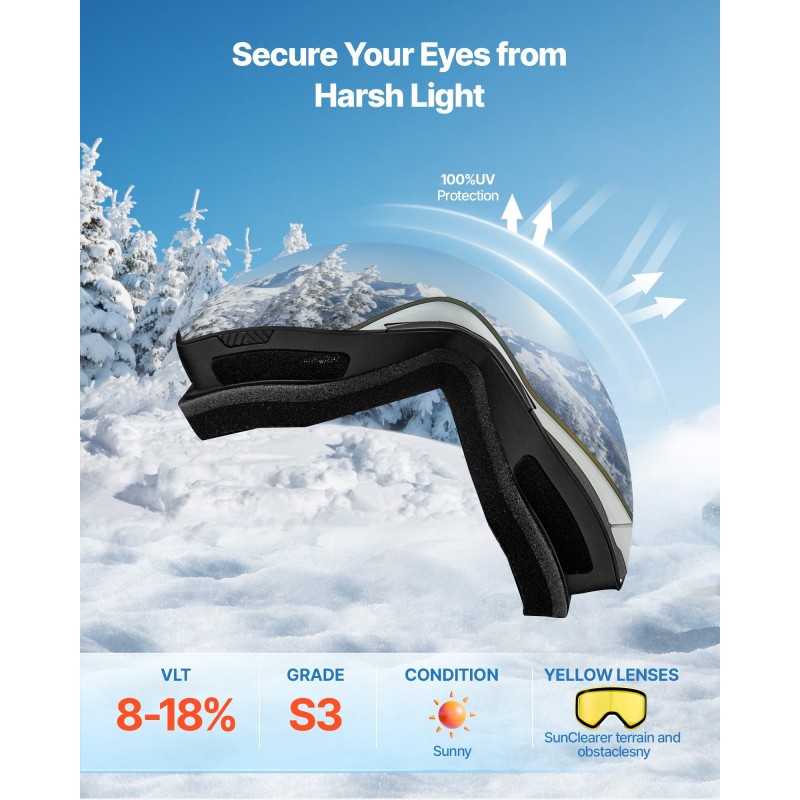 Kehyksettömät laskettelulasit sylinterimäisellä linssillä kolmikerroksisella vaahtomuovilla hopeapeilillä huurtumattomalla