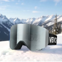 Kehyksettömät laskettelulasit sylinterimäisellä linssillä kolmikerroksisella vaahtomuovilla hopeapeilillä huurtumattomalla