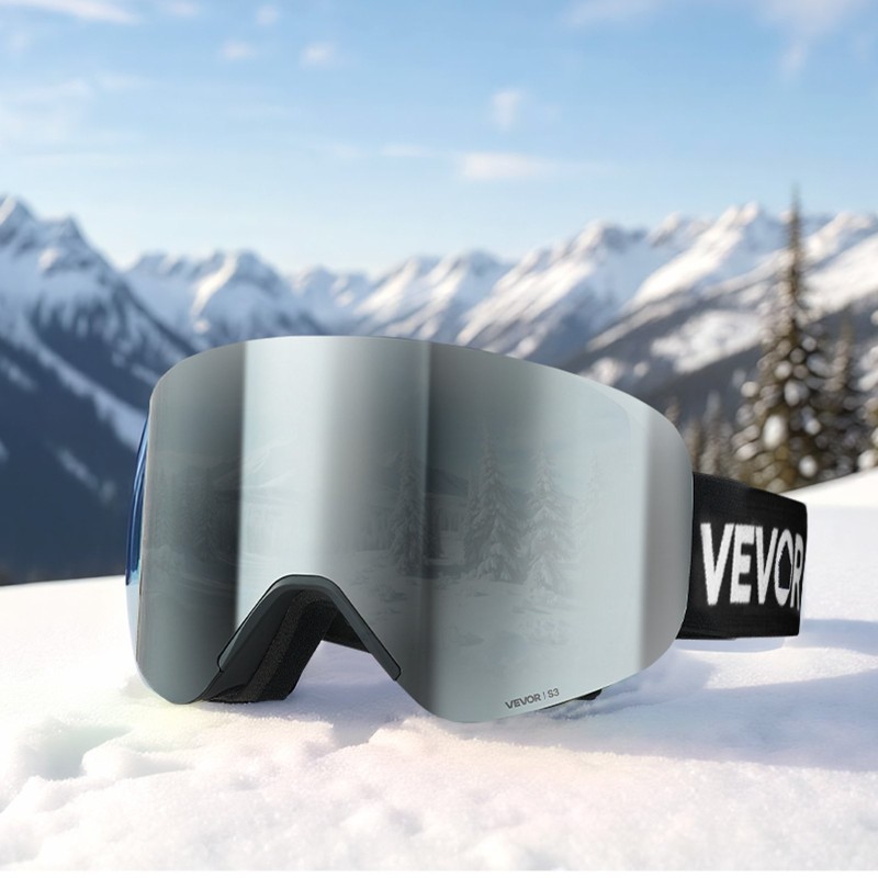 Kehyksettömät laskettelulasit sylinterimäisellä linssillä kolmikerroksisella vaahtomuovilla hopeapeilillä huurtumattomalla