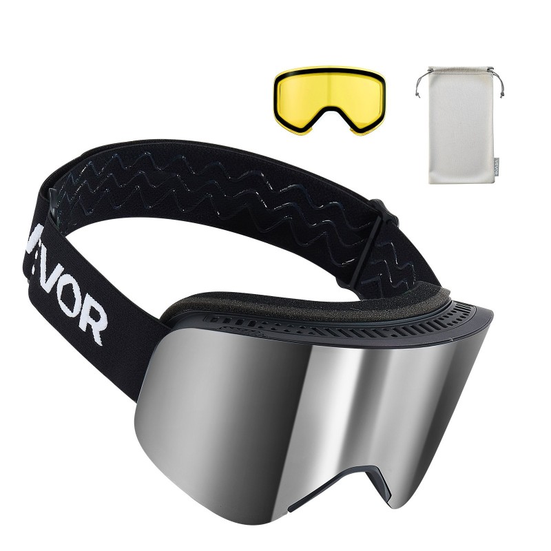 Kehyksettömät laskettelulasit sylinterimäisellä linssillä kolmikerroksisella vaahtomuovilla hopeapeilillä huurtumattomalla