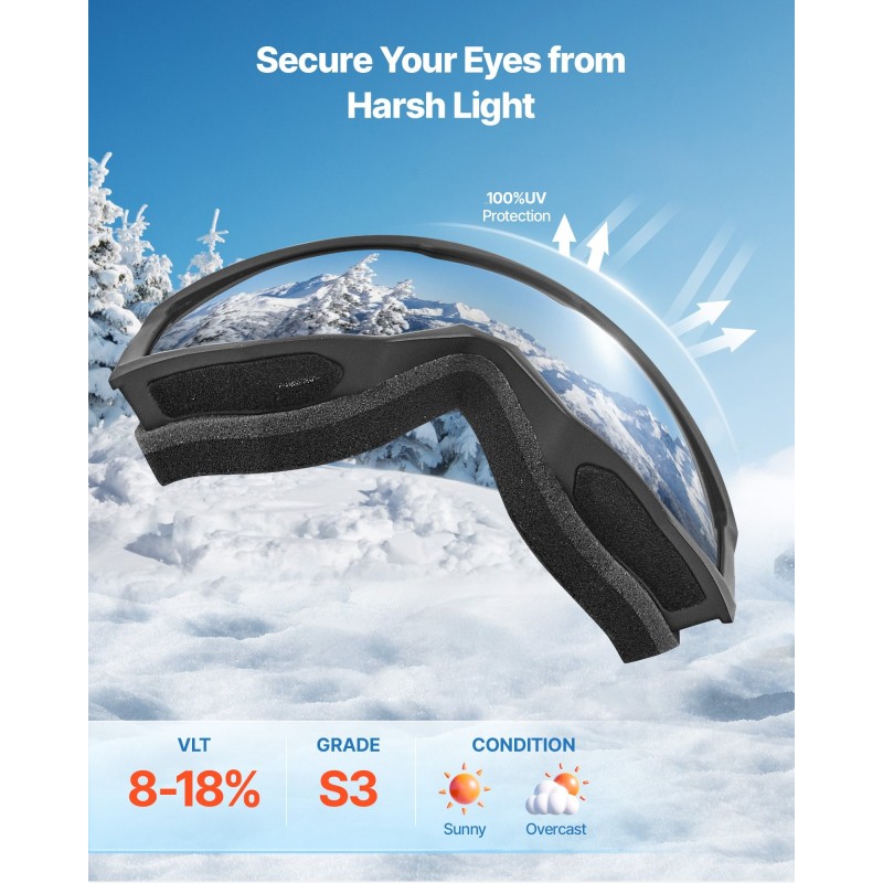 Laskettelulasit TPU-kehys sylinterimäinen linssi Revo-peilipinnoite OTG-rakenne kolmikerroksinen vaahtopehmuste