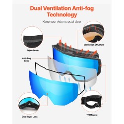 Laskettelulasit sylinterimäinen linssi huurtumaton kolmikerroksinen pehmuste aikuisille