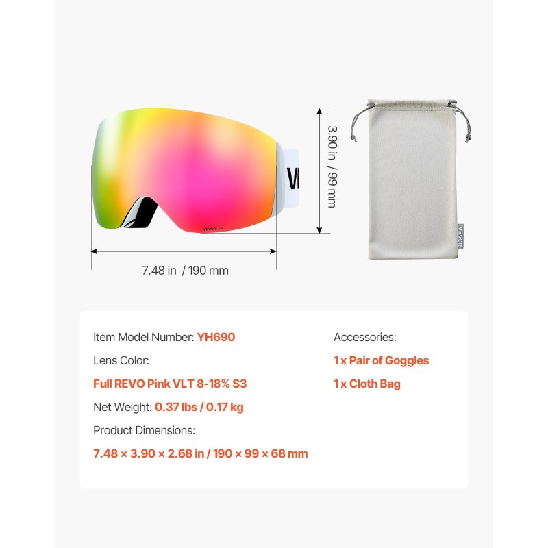 Kehyksettömät laskettelulasit pinkki Revo-linssi sopivat silmälasien kanssa kolmikerroksinen pehmuste