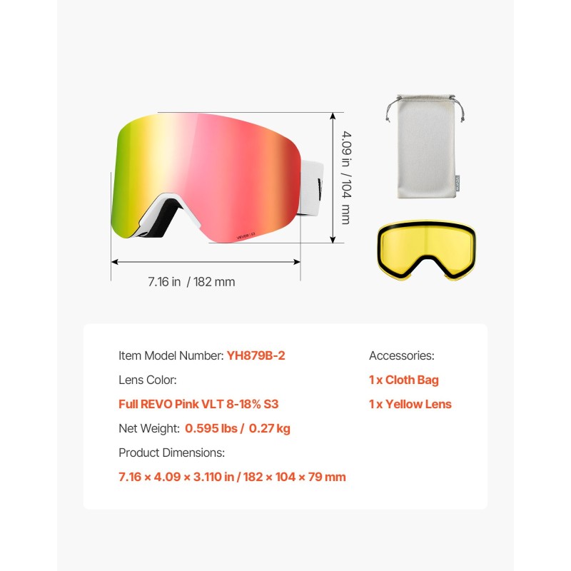 Laskettelulasit TPU-kehys OTG sylinterilinssi vaaleanpunainen Revo-pinnoite huurtumisenesto