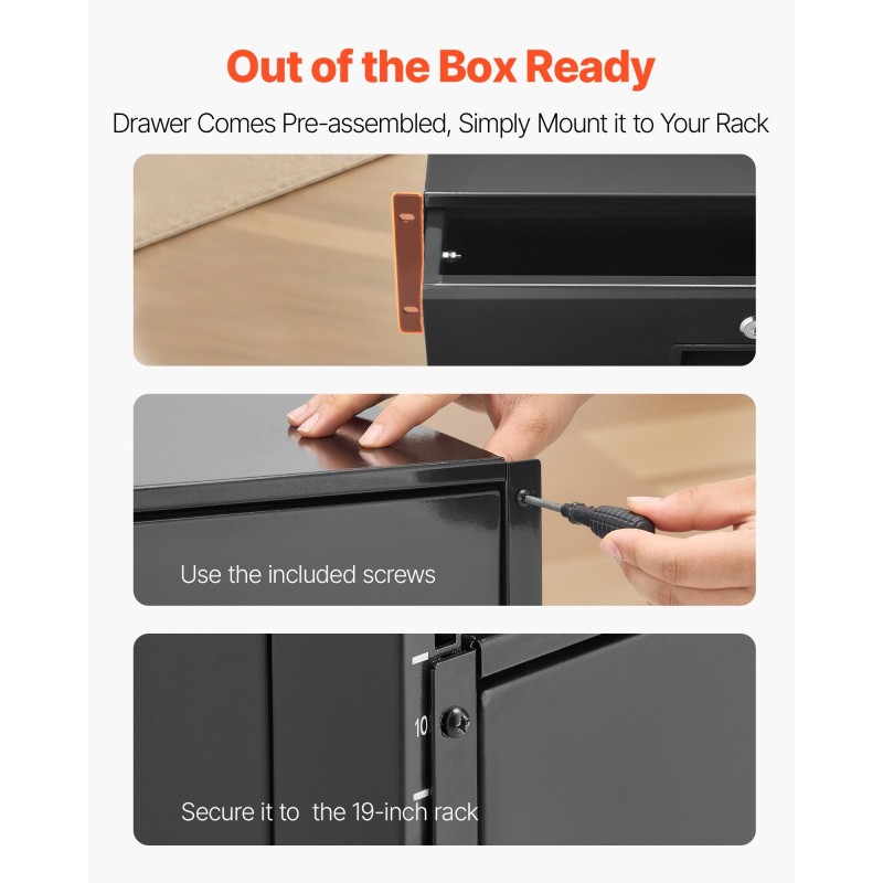Lukittava vetolaatikko 3U hiiliteräksestä 19-tuumaisiin räkkeihin