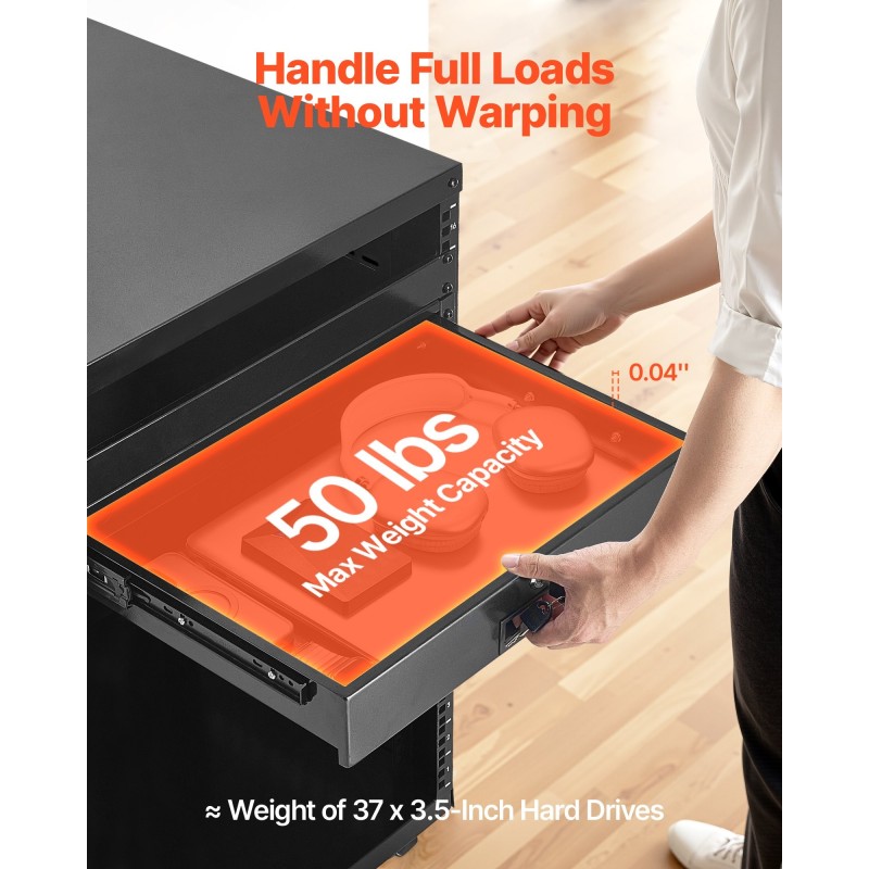 Räkkivetolaatikko 2U 19 tuuman 482 mm leveä lukittava hiiliteräksinen 3 kaapeliaukkoa