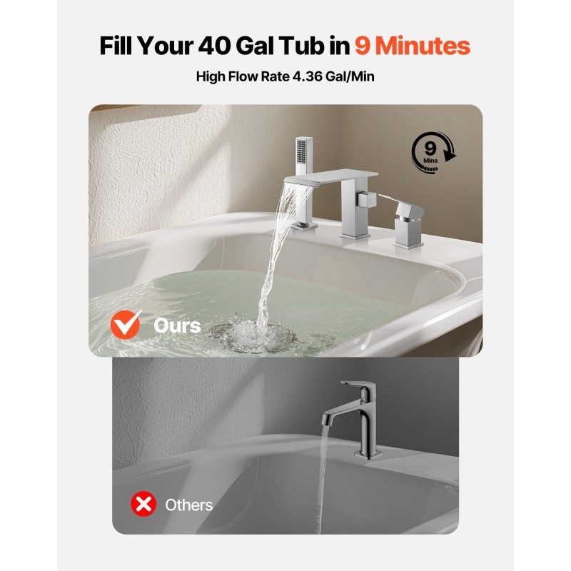 Ammehana harjattu ruostumaton teräs 3-reikäinen reuna-asennus yhden vivun vesiputoussuu käsisuihku