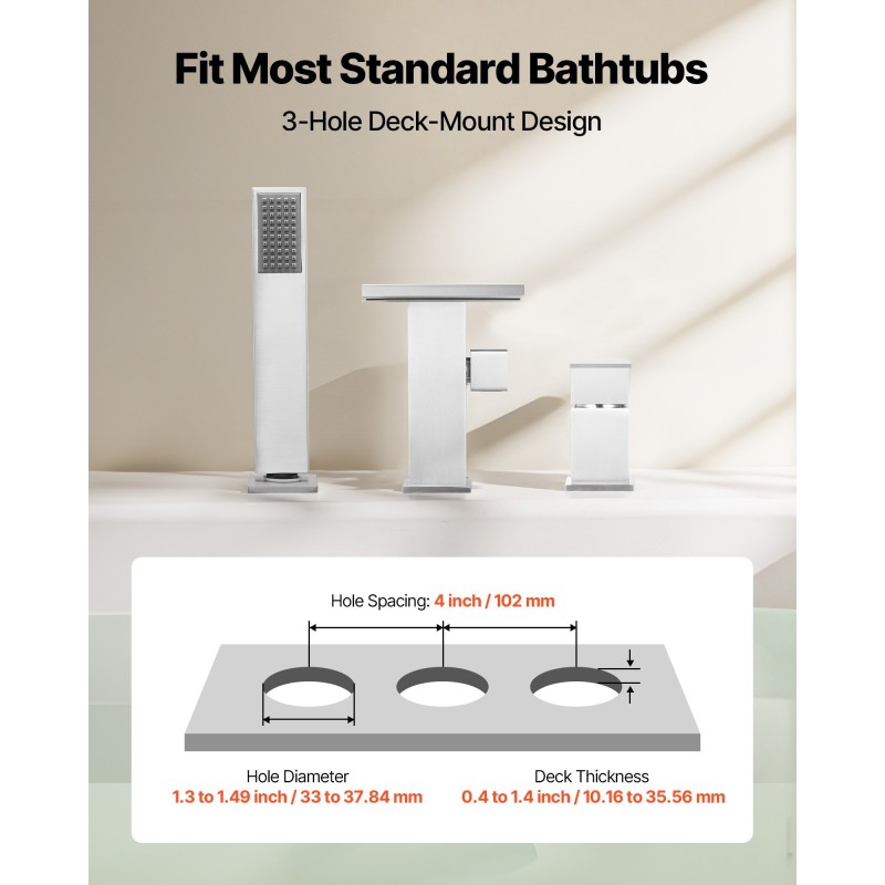 Ammehana harjattu ruostumaton teräs 3-reikäinen reuna-asennus yhden vivun vesiputoussuu käsisuihku