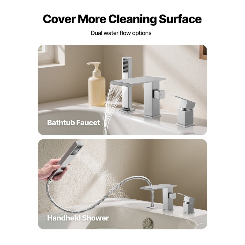 Ammehana harjattu ruostumaton teräs 3-reikäinen reuna-asennus yhden vivun vesiputoussuu käsisuihku