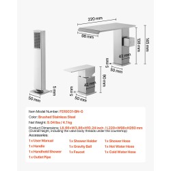Ammehana harjattu ruostumaton teräs 3-reikäinen reuna-asennus yhden vivun vesiputoussuu käsisuihku