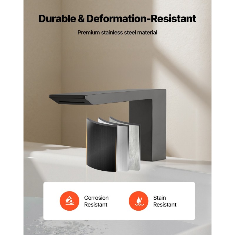 Kylpyammehana mattamusta ruostumaton teräs 3-reikäinen reuna-asennus yhden vivun vesiputousvirtaus