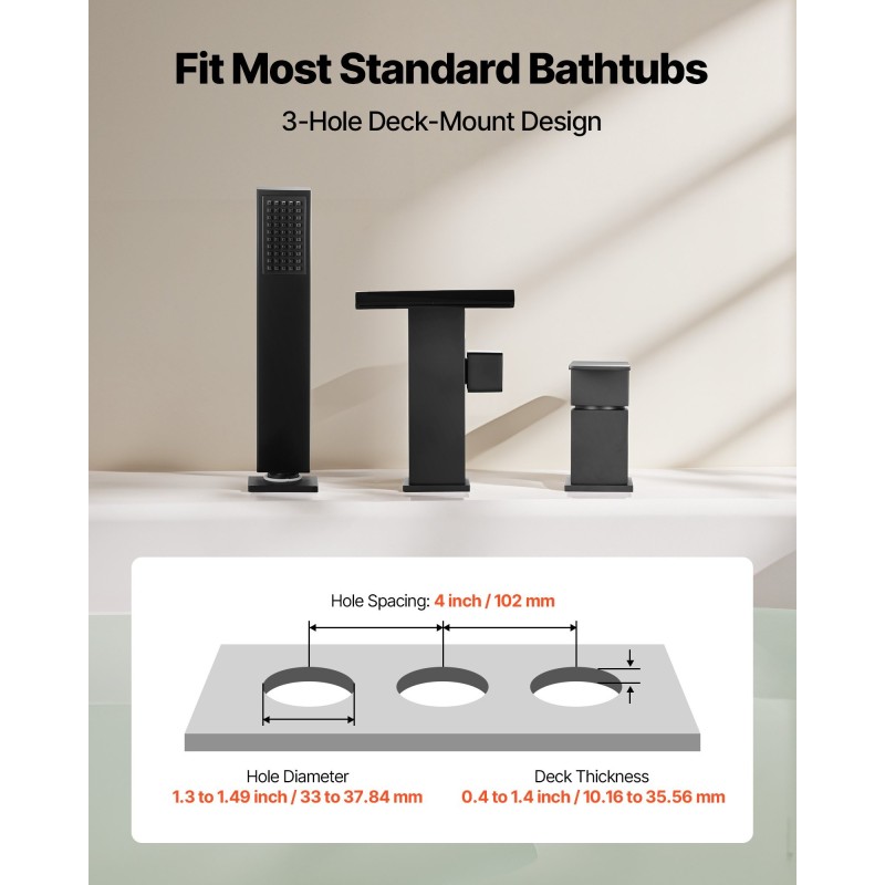 Kolmereikäinen mattamusta ammehana ruostumaton teräs vesiputous käsisuihku yhden vivun ohjaus