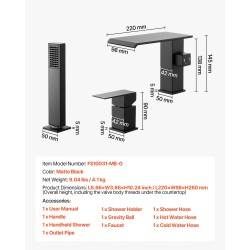 Kolmereikäinen mattamusta ammehana ruostumaton teräs vesiputous käsisuihku yhden vivun ohjaus