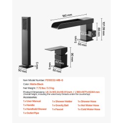 Roomalainen ammehana ruostumattomasta teräksestä mattamusta 3-reikäinen yhdellä vivulla käsisuihkulla