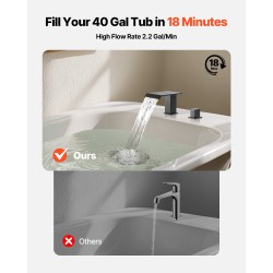 Ammehana 3-reikäinen ruostumaton teräsrunko mattamusta kaksi kahvaa vesiputoussuihku