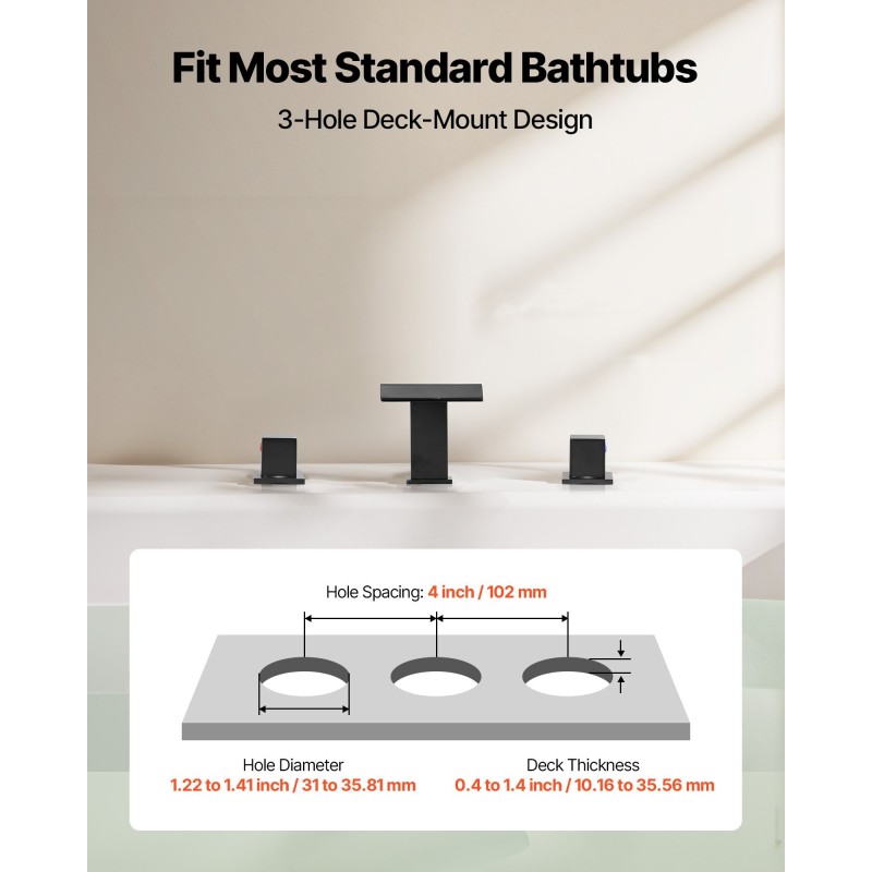 Ammehana 3-reikäinen ruostumaton teräsrunko mattamusta kaksi kahvaa vesiputoussuihku