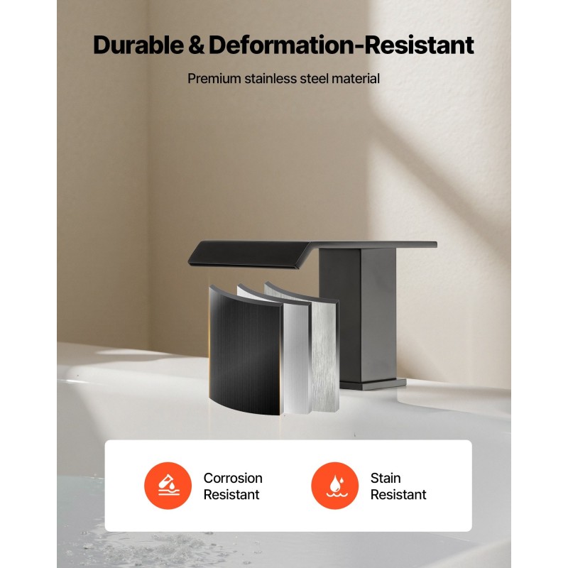 Ammehana 3-reikäinen ruostumaton teräsrunko mattamusta kaksi kahvaa vesiputoussuihku