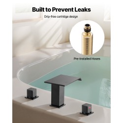 Ammehana 3-reikäinen ruostumaton teräsrunko mattamusta kaksi kahvaa vesiputoussuihku