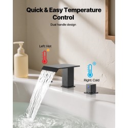 Ammehana 3-reikäinen ruostumaton teräsrunko mattamusta kaksi kahvaa vesiputoussuihku