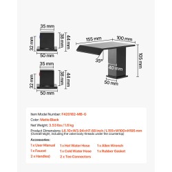 Ammehana 3-reikäinen ruostumaton teräsrunko mattamusta kaksi kahvaa vesiputoussuihku