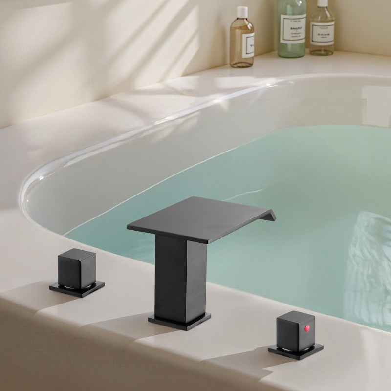 Ammehana 3-reikäinen ruostumaton teräsrunko mattamusta kaksi kahvaa vesiputoussuihku