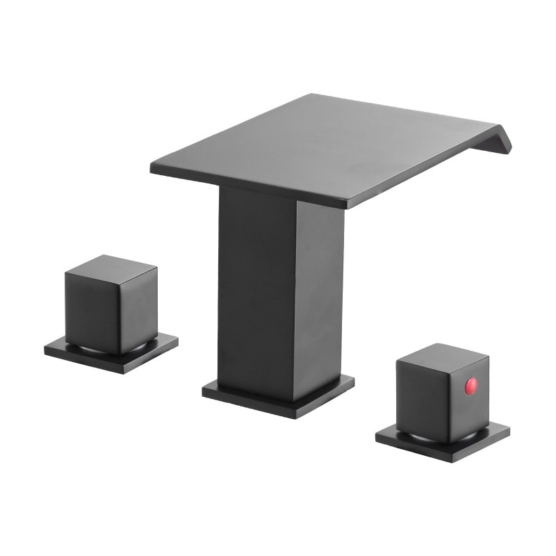 Ammehana 3-reikäinen ruostumaton teräsrunko mattamusta kaksi kahvaa vesiputoussuihku