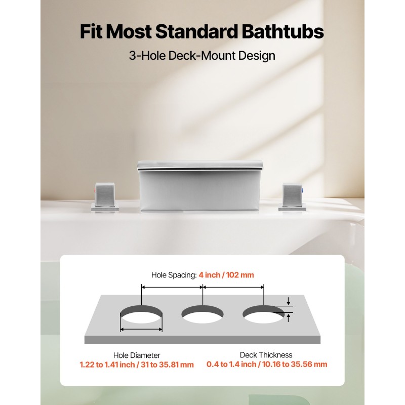 Kylpyammehana ruostumaton teräs 3-reikäinen kannenasennus hopeanvärinen kaksi vipua