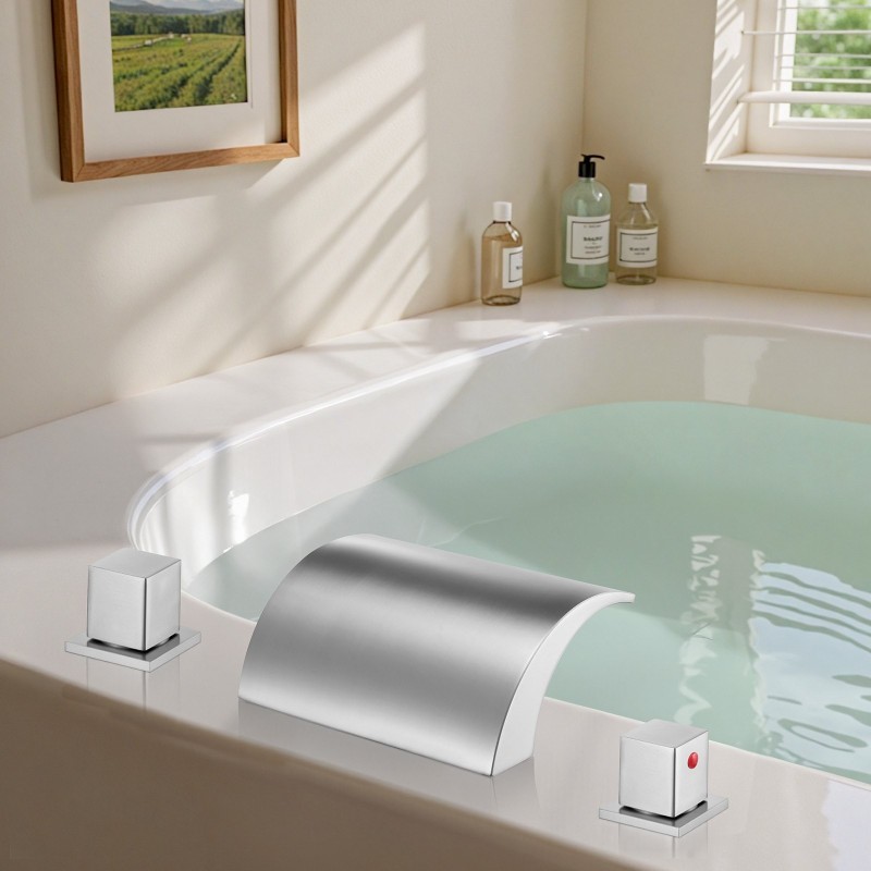 Kylpyammehana ruostumaton teräs 3-reikäinen kannenasennus hopeanvärinen kaksi vipua