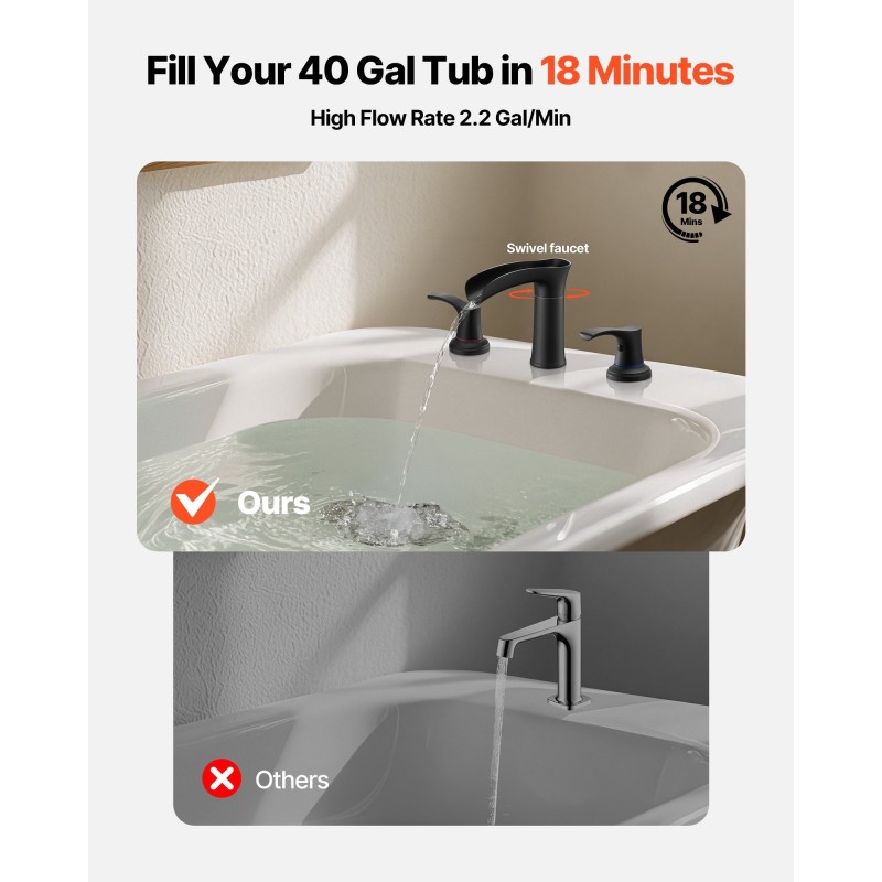 Vesiputous ammehana mattamusta kolmireikäinen reuna-asennus kaksikahvainen korkea virtaus