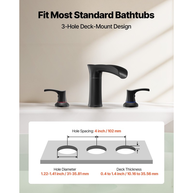 Vesiputous ammehana mattamusta kolmireikäinen reuna-asennus kaksikahvainen korkea virtaus