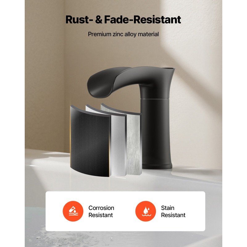 Vesiputous ammehana mattamusta kolmireikäinen reuna-asennus kaksikahvainen korkea virtaus