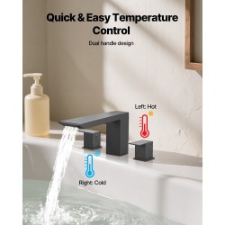 Ammeen reunalle asennettava vesiputoushana ruostumaton teräs mattamusta kaksikahvainen kolmireikäinen