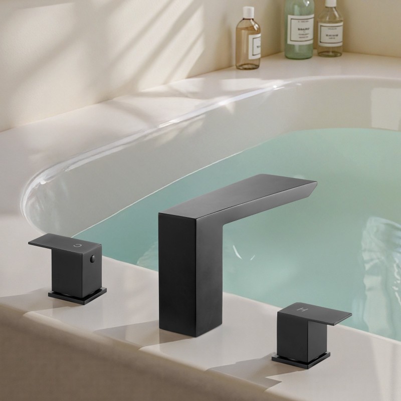 Ammeen reunalle asennettava vesiputoushana ruostumaton teräs mattamusta kaksikahvainen kolmireikäinen