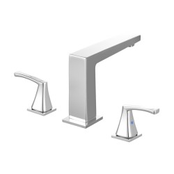 Kylpyammehana ruostumaton teräs kolmireikäinen reuna-asennus kulmikas juoksuputki kaksi kahvaa hopeanvärinen