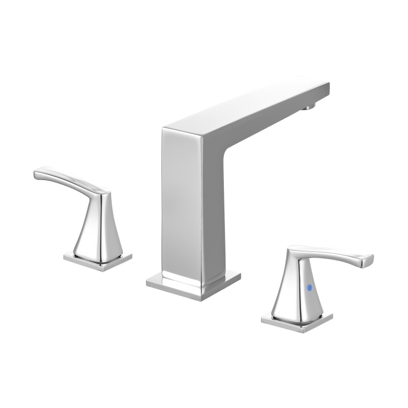 Kylpyammehana ruostumaton teräs kolmireikäinen reuna-asennus kulmikas juoksuputki kaksi kahvaa hopeanvärinen