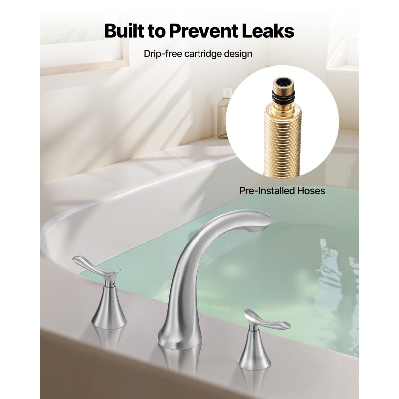 Kylpyammehana 3-reikäinen tasoon asennettava harjattu ruostumaton teräs korkea joutsenkaulainen juoksuputki