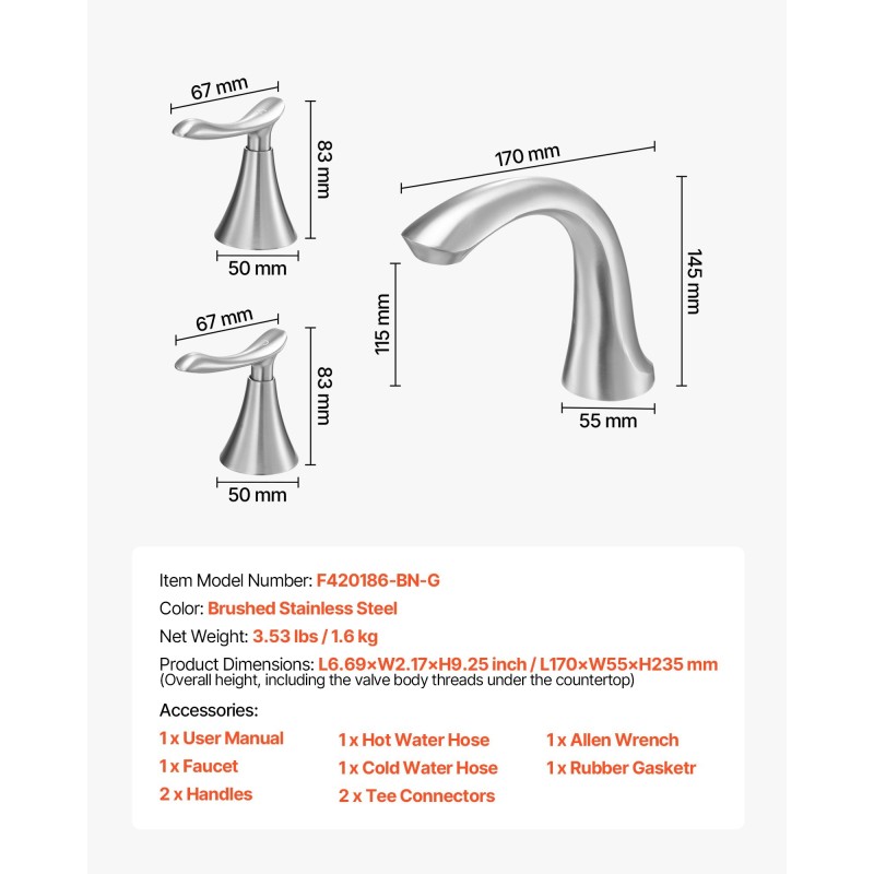 Kylpyammehana 3-reikäinen tasoon asennettava harjattu ruostumaton teräs korkea joutsenkaulainen juoksuputki