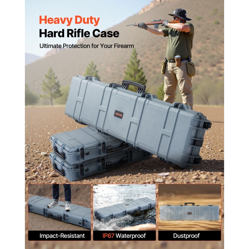 Kovakantinen PP-muovinen asekotelo 138 cm pitkä lukittava kivääreille pyörillä