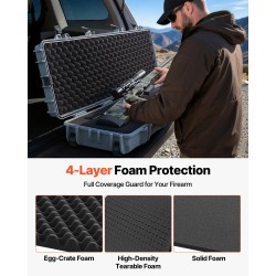 Kovakantinen PP-muovinen asekotelo 138 cm pitkä lukittava kivääreille pyörillä