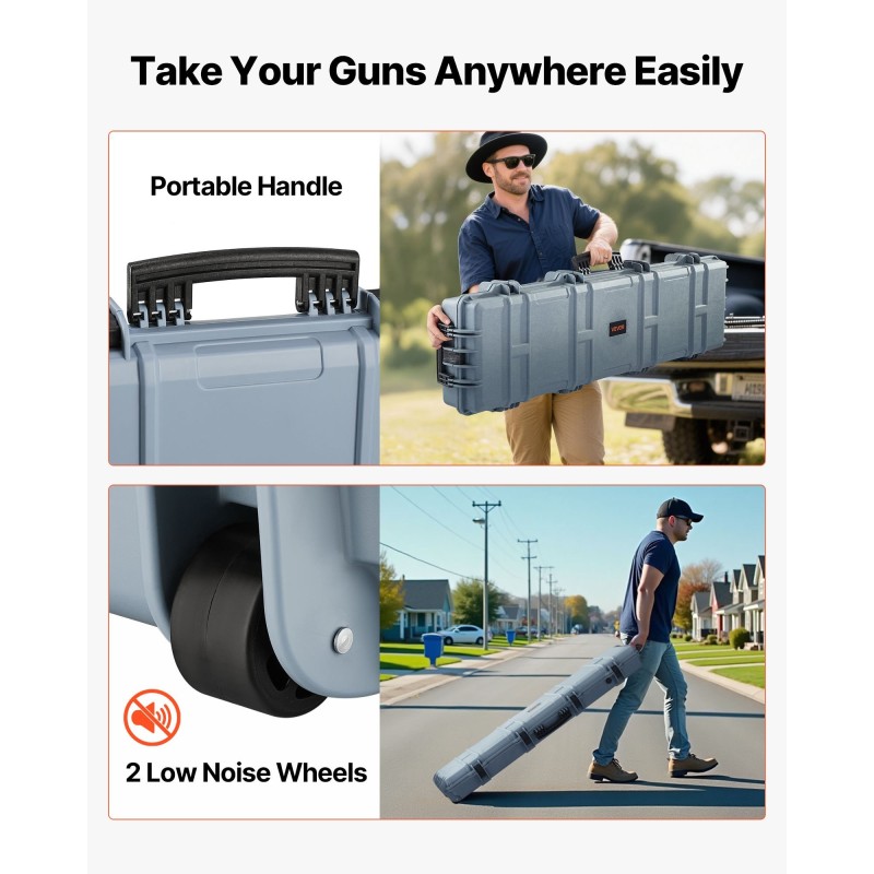 Kovakantinen PP-muovinen asekotelo 138 cm pitkä lukittava kivääreille pyörillä