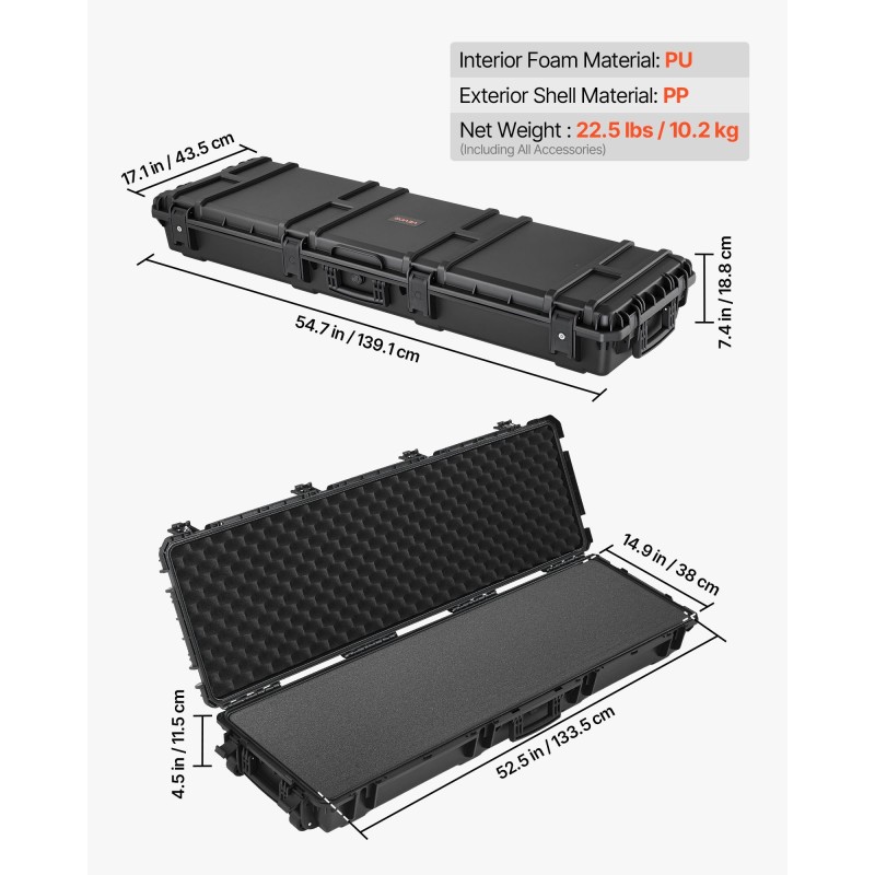 Kovakotelo pitkille aseille IP67 vesitiivis polypropeeni polyuretaani 1320 mm