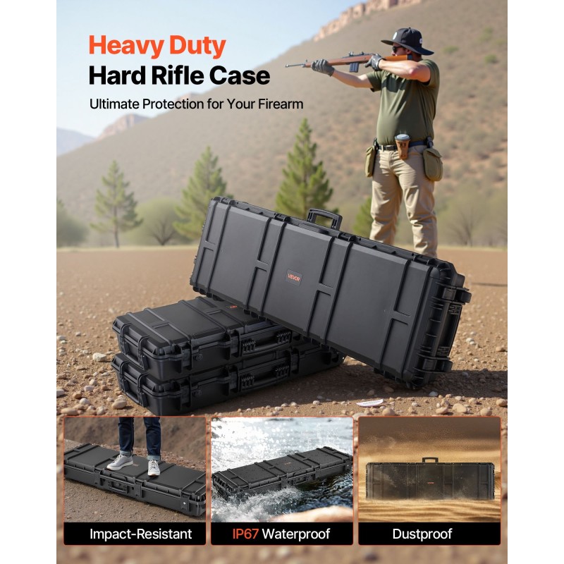 Kovakotelo pitkille aseille PP 134x42,5x18cm IP67 lukittava XPE-vaimennus