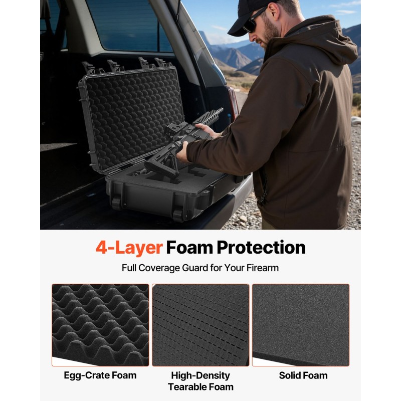 Kovakotelo pitkille aseille PP runko PU vaahto IP67 sisämitat 102x33 cm