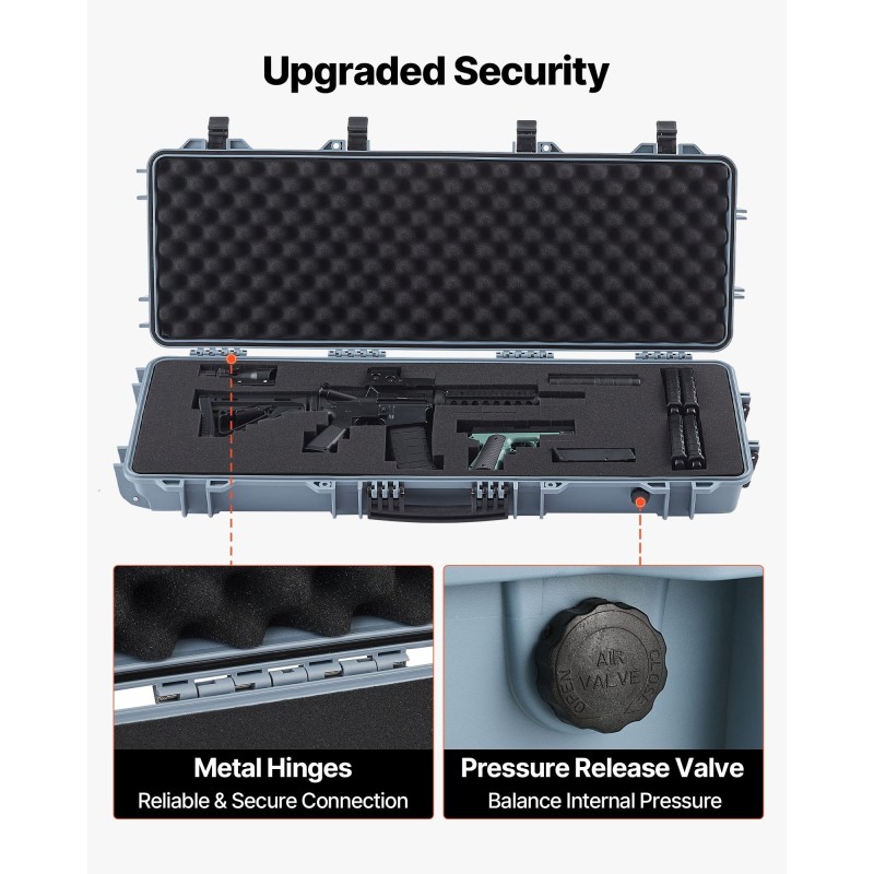 Asekotelo lukittava PP-muovinen IP67 sisämitta 102 cm muotoiltava vaahtomuovi pyörillä