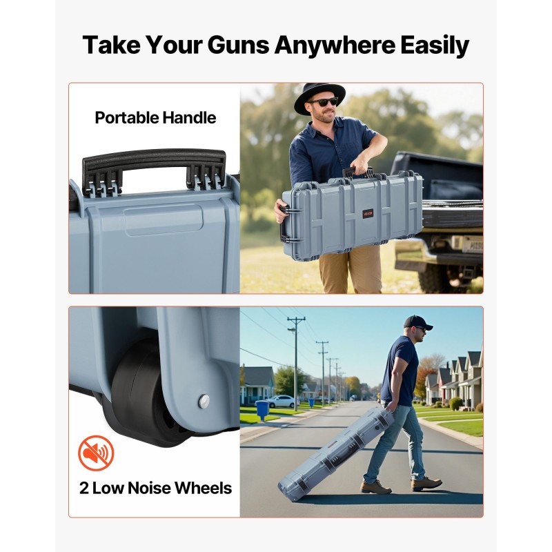 Asekotelo lukittava PP-muovinen IP67 sisämitta 102 cm muotoiltava vaahtomuovi pyörillä