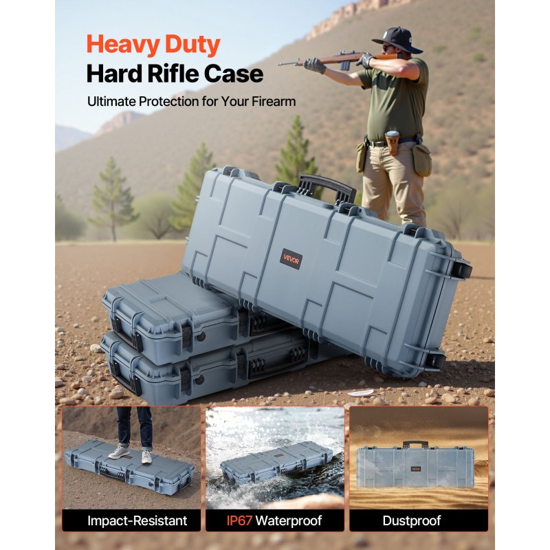 Kova PP-kuorinen aseen kuljetuslaukku IP67-vesitiivis pyörillä 1066 mm