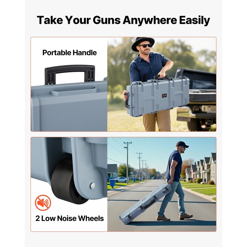 Kova PP-kuorinen aseen kuljetuslaukku IP67-vesitiivis pyörillä 1066 mm